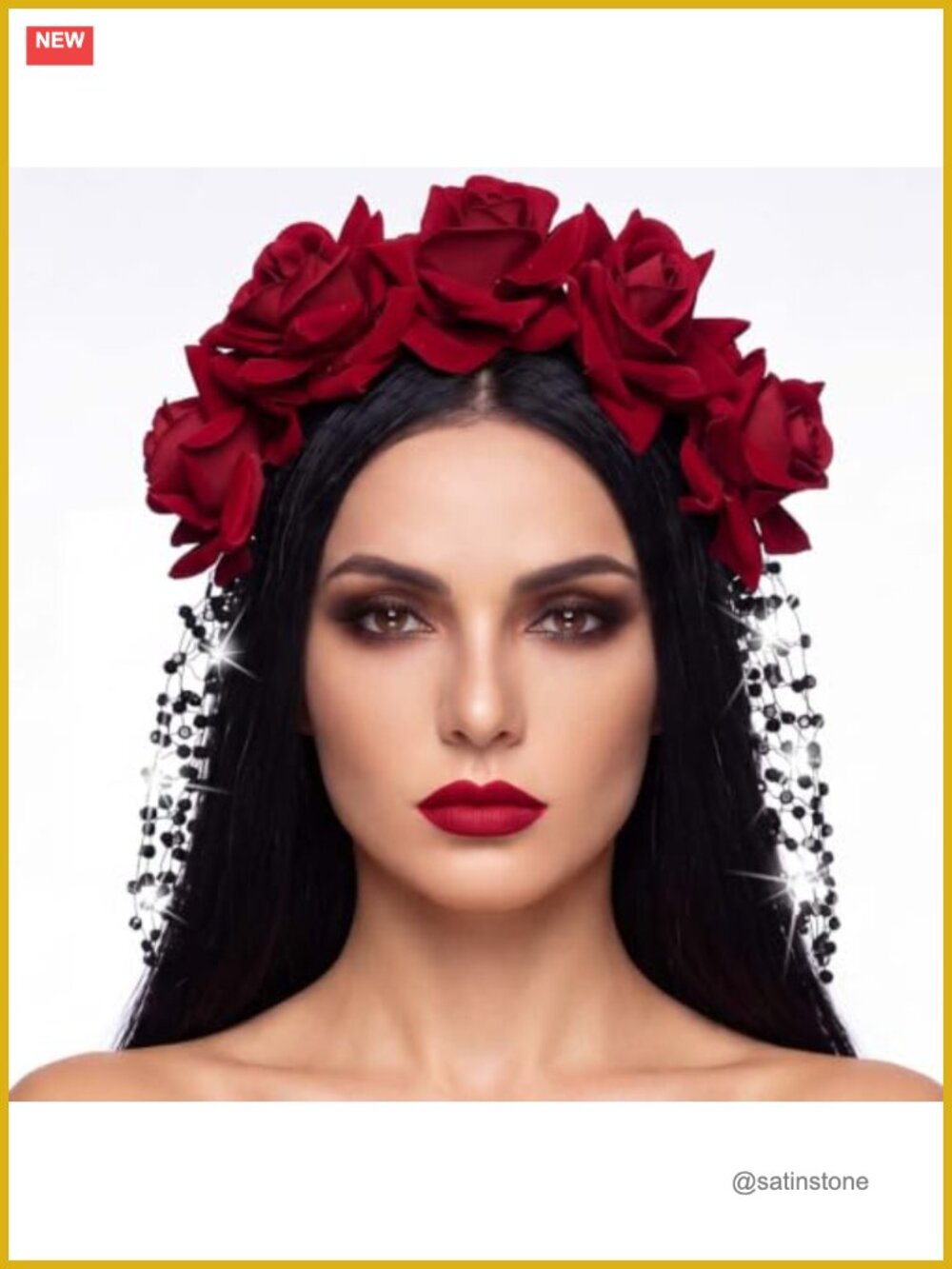 Gothic Rose Headband Black Rhinestone Veil Halloween Costume Headpiece
